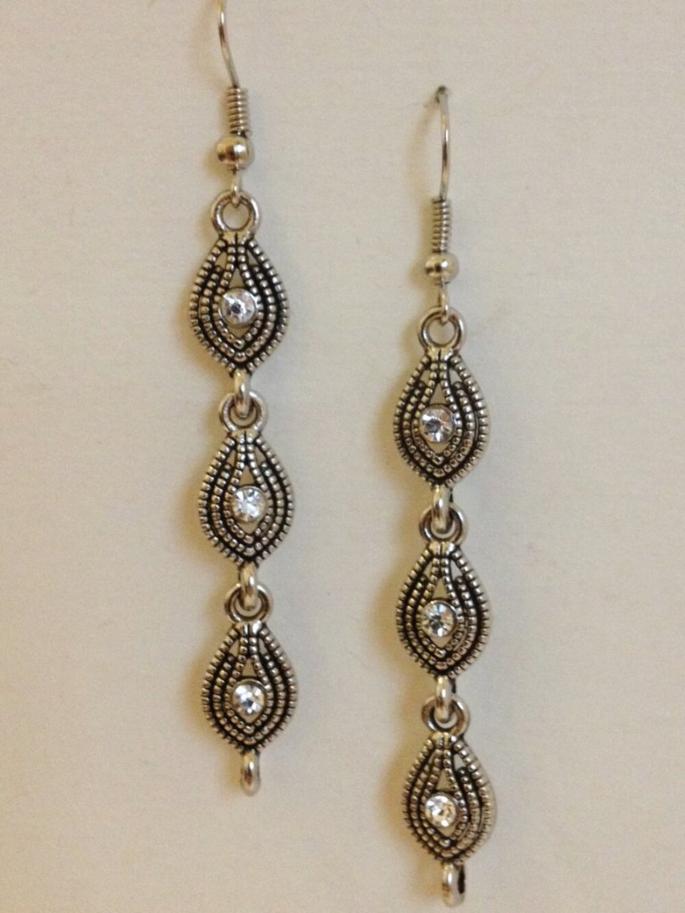 Crystal Rhinestone Drop Earrings Oval Link Silver Metal Handcrafted Dangle New